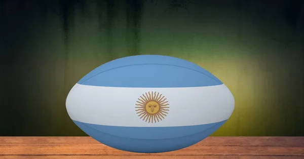 黒を基調にアルゼンチンの旗で飾られたラグビーボールの構成 スポーツと国際競争の概念デジタル的に生成されたイメージ — ストック写真