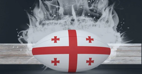 Samenstelling Van Rugbybal Versierd Met Vlag Van Georgië Zwarte Achtergrond — Stockfoto