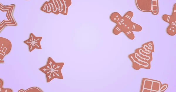 Bild Von Lebkuchen Die Weihnachten Vor Blauem Hintergrund Fallen Weihnachten — Stockfoto