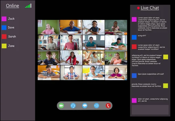 Interface Appel Vidéo Avec Les Écoliers Écran Technologie Communication Éducation — Photo