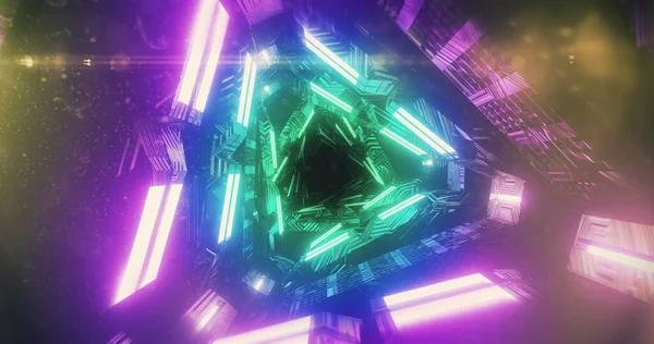 Bild Von Leuchtenden Dreiecken Die Einen Tunnel Mit Lichtspuren Nahtloser — Stockfoto