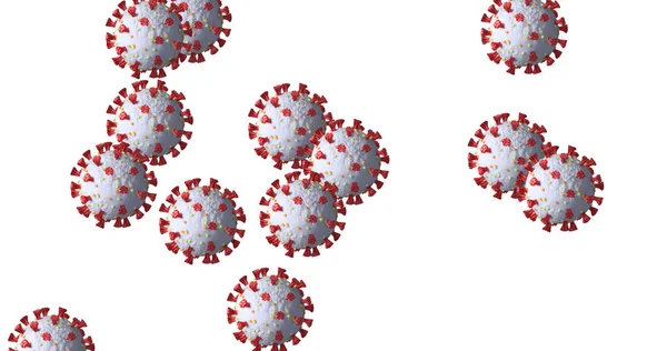在白色背景下扩散的Coronavirus Covid 19的多个巨细胞的图像 医学公共卫生大流行病Coronavirus Covid 19爆发概念数字生成图像 — 图库照片