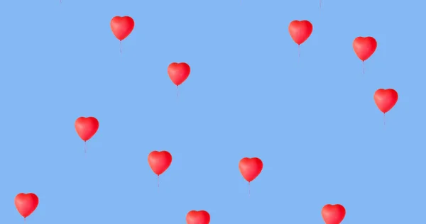 Imagem Vários Balões Forma Coração Vermelho Digital Amo Ícones Flutuando — Fotografia de Stock