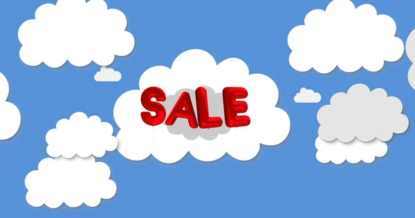 Image Red Sale Balloon Floating Blue Sky Clouds Background Global — Stock Photo, Image