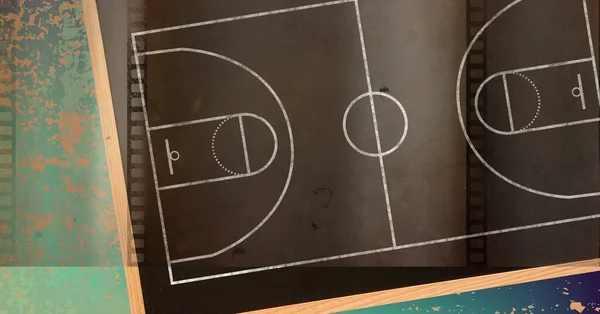 Sammansättning Basketplan Över Grunge Bedrövad Bakgrund Idrotts Och Tävlingskoncept Digitalt — Stockfoto