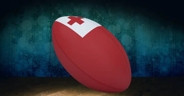 Samenstelling Van Rugbybal Versierd Met Vlag Van Tonga Zwarte Achtergrond — Stockfoto