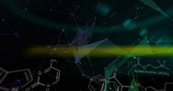 Obraz Wzorów Chemicznych Danych Naukowych Czarnym Tle Koncepcja Nauki Sieci — Zdjęcie stockowe