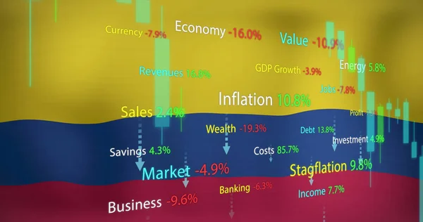 Kolombiya Bayrağı Üzerinde Veri Işleme Resmi Küresel Finans Dijital Arayüz — Stok fotoğraf