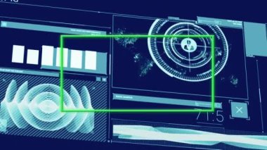 Çerçeve üzerinde veri işleme animasyonu. Küresel iş ve dijital arayüz kavramı dijital olarak oluşturulmuş video.