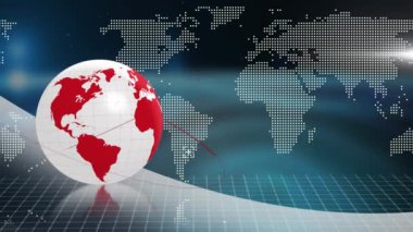 Dönüşün animasyonları ve karanlık arka planda dünya haritası. Küresel veri işleme ve bağlantı konsepti dijital video oluşturuldu.