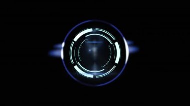Siyah arkaplandaki tarama alanının animasyonu. Küresel teknoloji, bilgisayar ve dijital arayüz kavramı dijital olarak oluşturulmuş video.