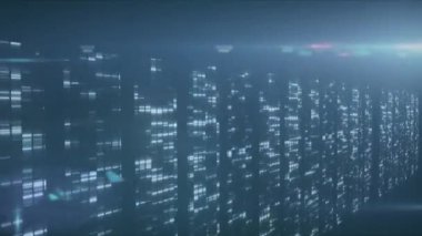 Siyah arkaplanda mercek parlaması olan ışıklı çubuk grafiklerinin canlandırılması. Dijital olarak üretilmiş, hologram, rapor, finans, parlama, veritabanı ve geleceksel kavram.