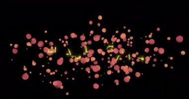 Siyah arka planda, Noel ağaçlarının üzerine düşen kar tanelerinin animasyonu. Küresel teknoloji ve dijital arayüz konsepti dijital olarak oluşturulmuş video.