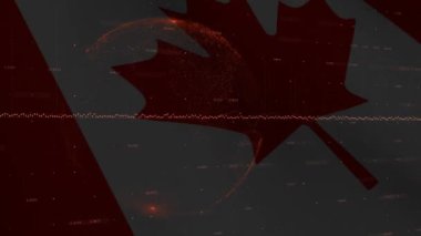 Kanada bayrağı üzerinde dünyanın animasyonu. Küresel iş ve dijital arayüz kavramı dijital olarak oluşturulmuş video.