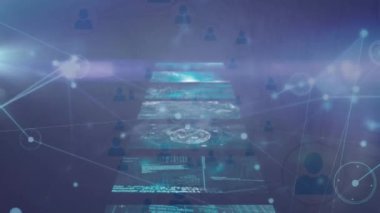 Veri işleme üzerinden bağlantı ağının animasyonu. küresel iş ve dijital arayüz kavramı dijital olarak oluşturulmuş video.