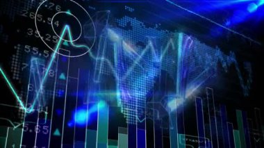 Animation of data processing over crystals. Global business and digital interface concept digitally generated video.