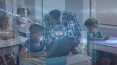 Afrika kökenli Amerikalı öğretmen ve Kafkasyalı öğrenci üzerinden bağlantı ağının animasyonu. Eğitimler ve öğrenme konsepti dijital olarak oluşturulmuş video.