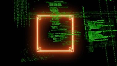 Neon boks ringinde veri işleme animasyonu. Küresel spor, rekabet ve veri işleme kavramı dijital olarak oluşturulmuş video.