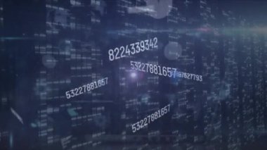 Simgeler üzerinde veri işleme animasyonu. Küresel iş ve dijital arayüz kavramı dijital olarak oluşturulmuş video.