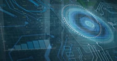 Animation of network of connections over data processing. Global business and digital interface concept digitally generated video.