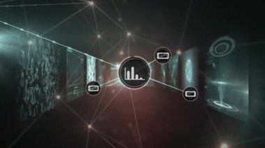 Animation of network of connections over data processing. Global business and digital interface concept digitally generated video.