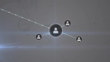 Profil simgelerinin parlayan merceklerin üzerindeki çizgilerle birleşmesi. Dijital olarak üretilmiş, hologram, telekomünikasyon, aydınlanma, vektör, sosyal medya ve teknoloji kavramı.