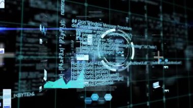 Kapsam taramasında veri işleme animasyonu. küresel iş ve dijital arayüz kavramı dijital olarak oluşturulmuş video.