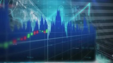 Animation of data processing over lines. Global business and digital interface concept digitally generated video.