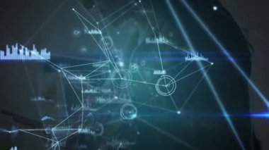 Animation of data processing over caucasian woman. Global business and digital interface concept digitally generated video.