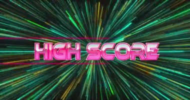 Siyah zemin üzerinde ışık izleri üzerinden yüksek skorlu metin animasyonu. Sosyal medya ve dijital arayüz konsepti dijital olarak oluşturulmuş video.