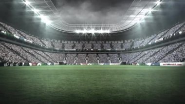 Stadyumun üzerindeki ışık noktalarının canlandırması. Küresel spor ve dijital arayüz kavramı dijital olarak oluşturulmuş video.