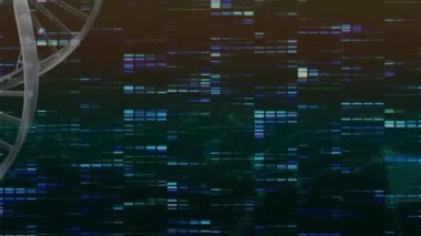 Animation of dna strand over shapes. Global business and digital interface concept digitally generated video.