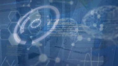 Animation of data processing and brain over server room. Global business and digital interface concept digitally generated video.