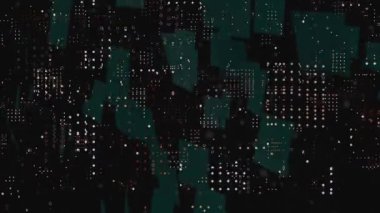 Bulutların üzerinde hareket eden benekler. Küresel iş ve dijital arayüz kavramı dijital olarak oluşturulmuş video.