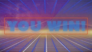 Animation of you win text over shapes. Social media and digital interface concept digitally generated video.