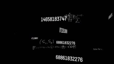 Karanlık arka planda hareket eden matematiksel formüllerin animasyonu. Eğitimler ve matematik öğrenme kavramı dijital video oluşturuldu.