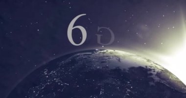 Dünya üzerinde 6G metnin animasyonu. Küresel iş ve dijital arayüz kavramı dijital olarak oluşturulmuş video.