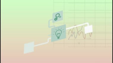 Animation of media icons over data processing. Global business and digital interface concept digitally generated video.