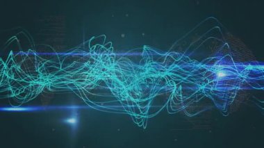 Animation of data processing over light trails. Global business and digital interface concept digitally generated video.