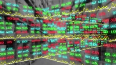 Depoda veri işleme animasyonu. Küresel iş ve dijital arayüz kavramı dijital olarak oluşturulmuş video.