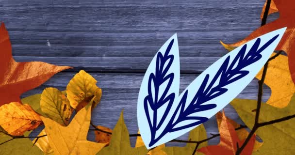 Animation Feuilles Dessin Feuilles Sur Fond Bois Jour Thanksgiving Concept — Video