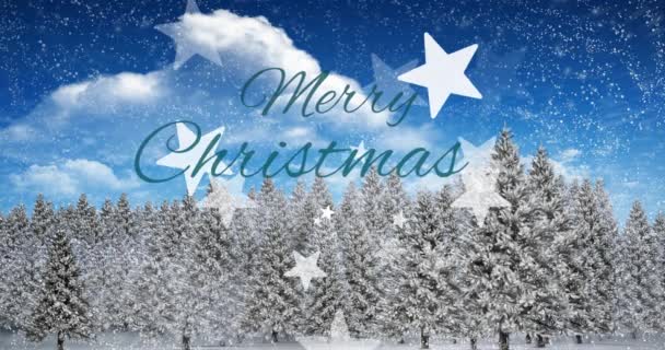Animazione Del Paesaggio Invernale Con Allegro Testo Natalizio Natale Festeggiamento — Video Stock