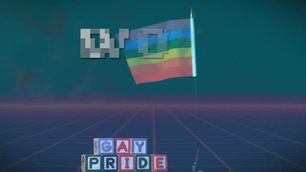 Κινούμενα Σχέδια Της Σημαίας Ουράνιο Τόξο Πάνω Wow Κείμενο Gay — Αρχείο Βίντεο