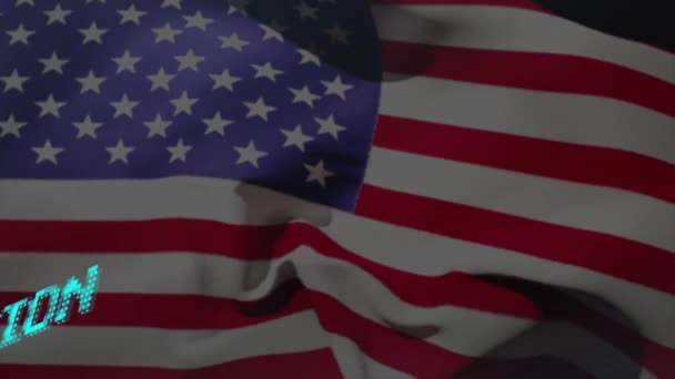 Анимированный Текст Над Американским Флагом Глобальный Патриотизм Концепция Цифрового Интерфейса — стоковое видео