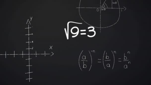 Animering Rörliga Matematiska Formler Mörk Bakgrund Utbildningar Och Lärande Koncept — Stockvideo