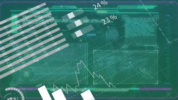 Animación Procesamiento Datos Digitales Interfaz Digital Rejilla Sobre Fondo Azul — Vídeo de stock