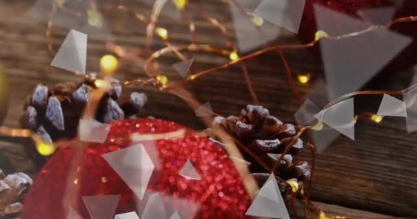 Animation Von Formen Über Fröhliche Weihnachtstexte Und Dekorationen Weihnachten Und — Stockvideo