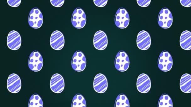 黒を背景に殻の上に複数のパターンを持つデジタル卵を積層するアニメーション デジタル生成 アート ドローイング イラスト イースターエッグ 伝統とお祝いのコンセプト — ストック動画