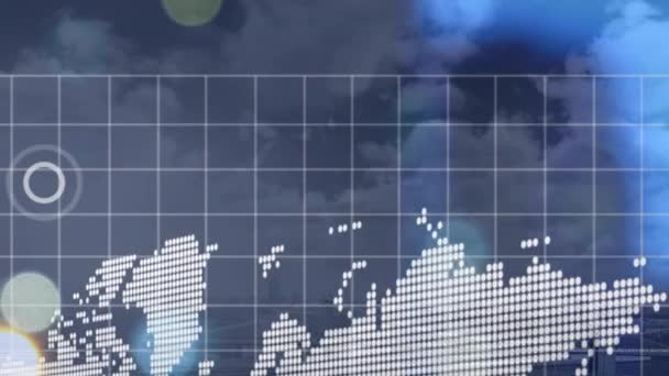 Animación Celdas Covid Procesamiento Datos Través Del Mapa Mundial Conexiones — Vídeo de stock