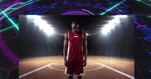 Анимация Размаха Напугала Африканского Баскетболиста Концепция Глобального Спортивного Цифрового Интерфейса — стоковое видео